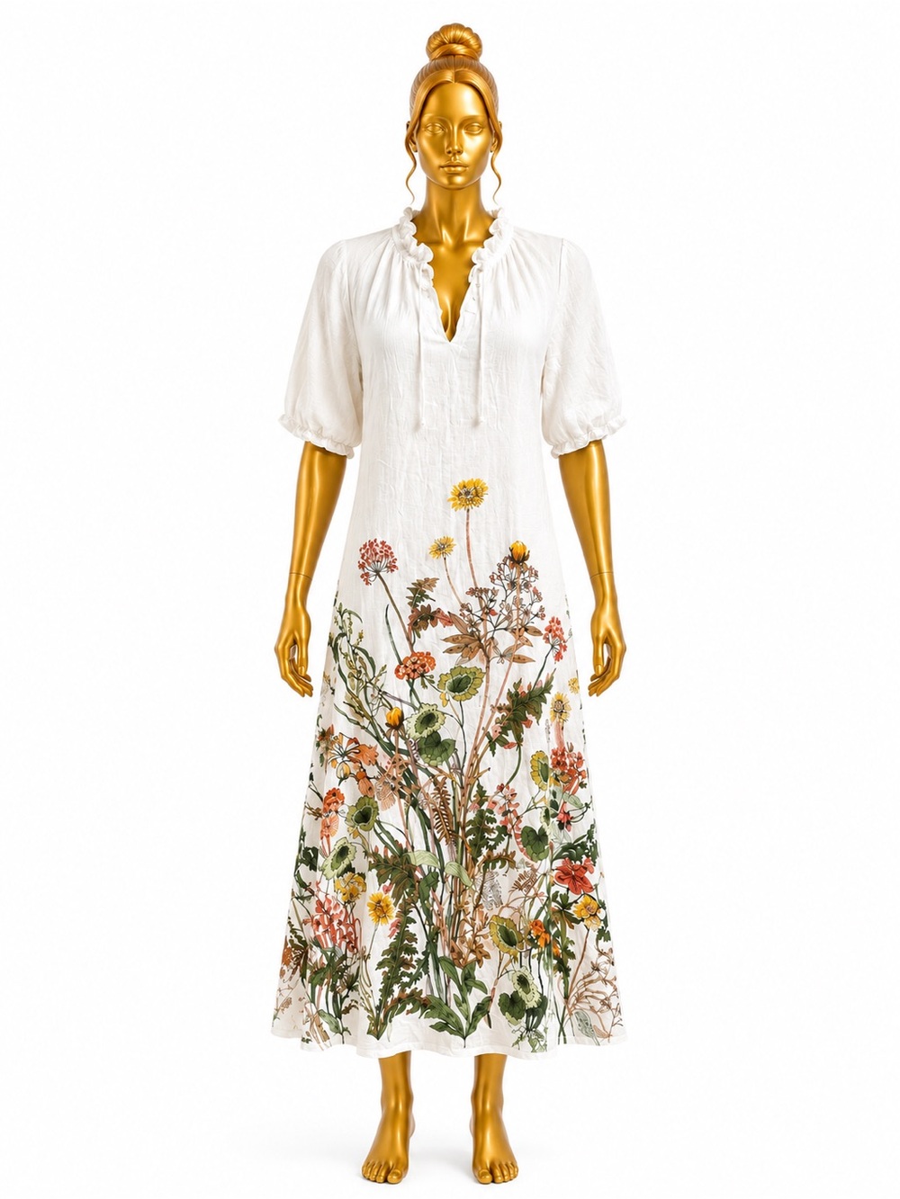 INC International Concepts Cream Maxi Dress with Botanical Print